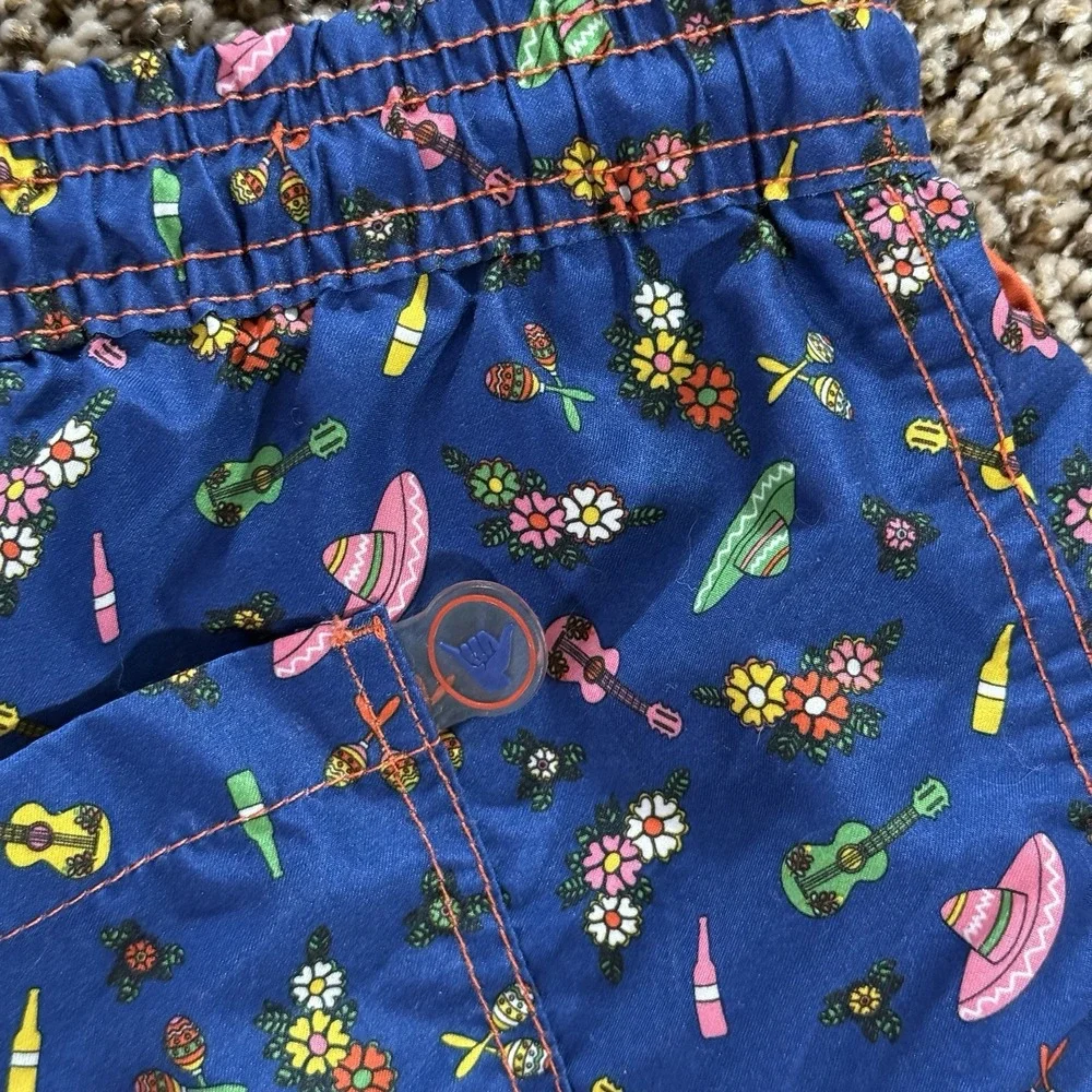 Beach Bros Swim Trunks Men's L Blue Mexican Fiesta Print Board Shorts Mesh Lined